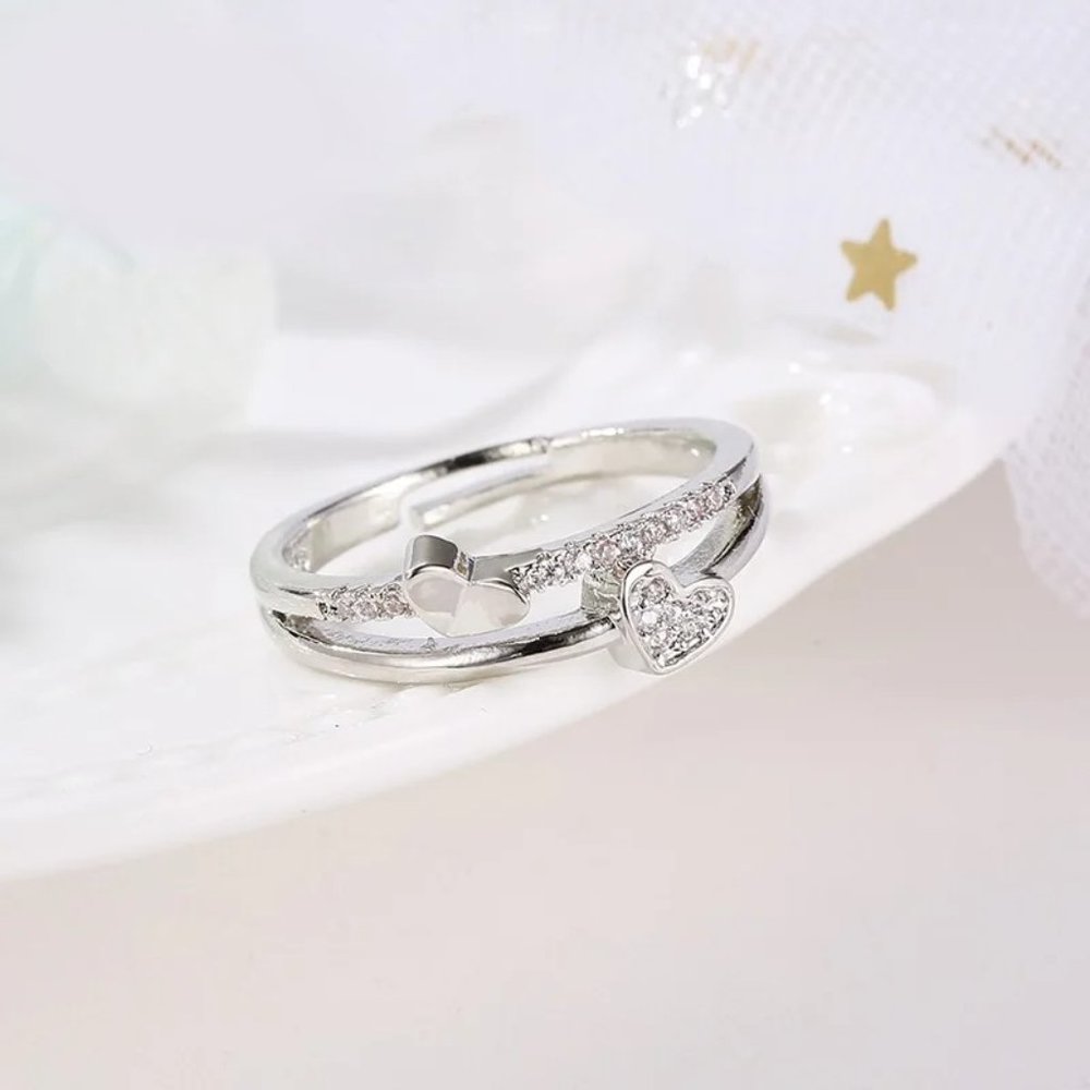 925 Sterling Silver Heart Earrings Necklace Bracelet And Ring Adjustable Gift - Picture 4 of 9